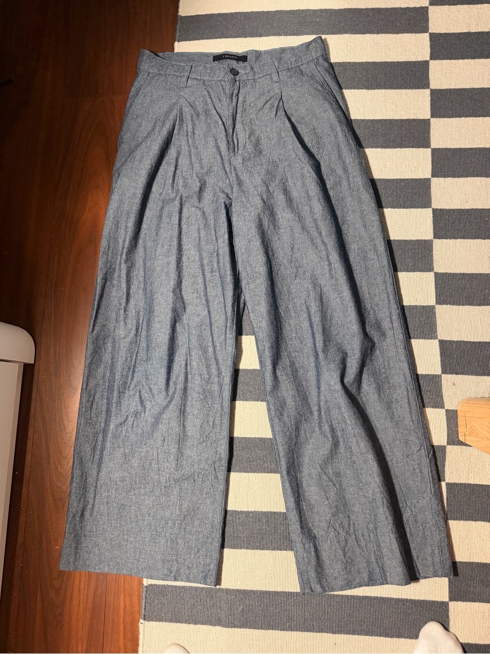 J Brand Pleated Wide-Leg Chambray Trousers — Size 27